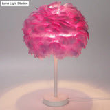 Nordic Style Feather Nightstand Lamp - 1-Light Living Room Table Light