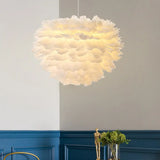 Nordic Style Feather Round Pendant Ceiling Light In White - Single-Bulb Suspension Lighting / B