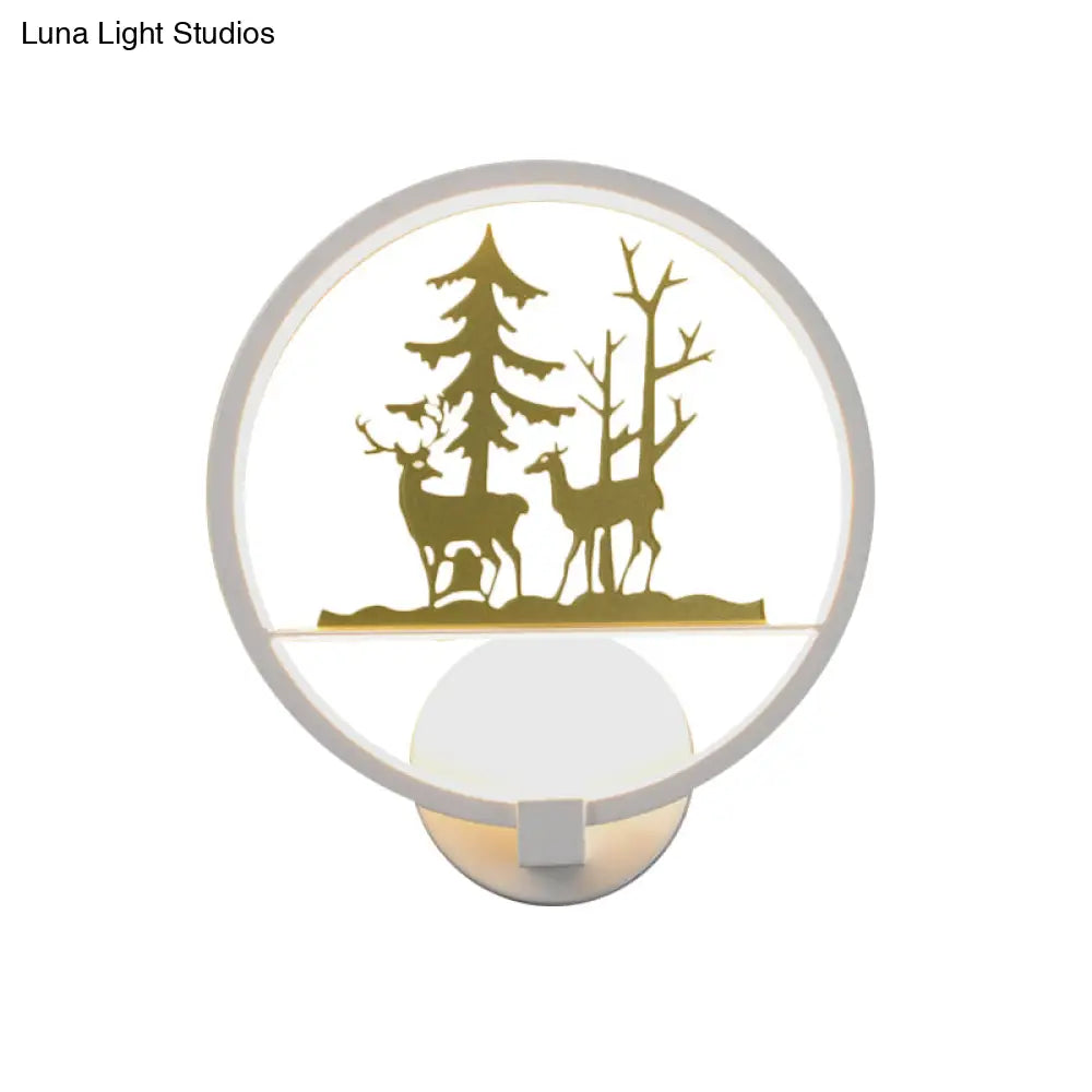 Nordic Style Led Acrylic Wall Light With Elk And Tree Design For Bedroom Décor