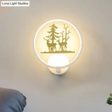 Nordic Style Led Acrylic Wall Light With Elk And Tree Design For Bedroom Décor