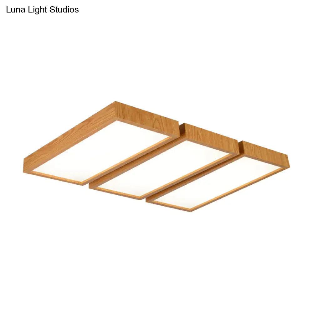 Nordic Style Led Flush Ceiling Light With Wooden Edge - Ideal For Offices