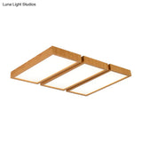 Nordic Style Led Flush Ceiling Light With Wooden Edge - Ideal For Offices
