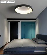 Nordic Style Led Flush Mount Ceiling Lamp - Metal Circular Light For Bedroom