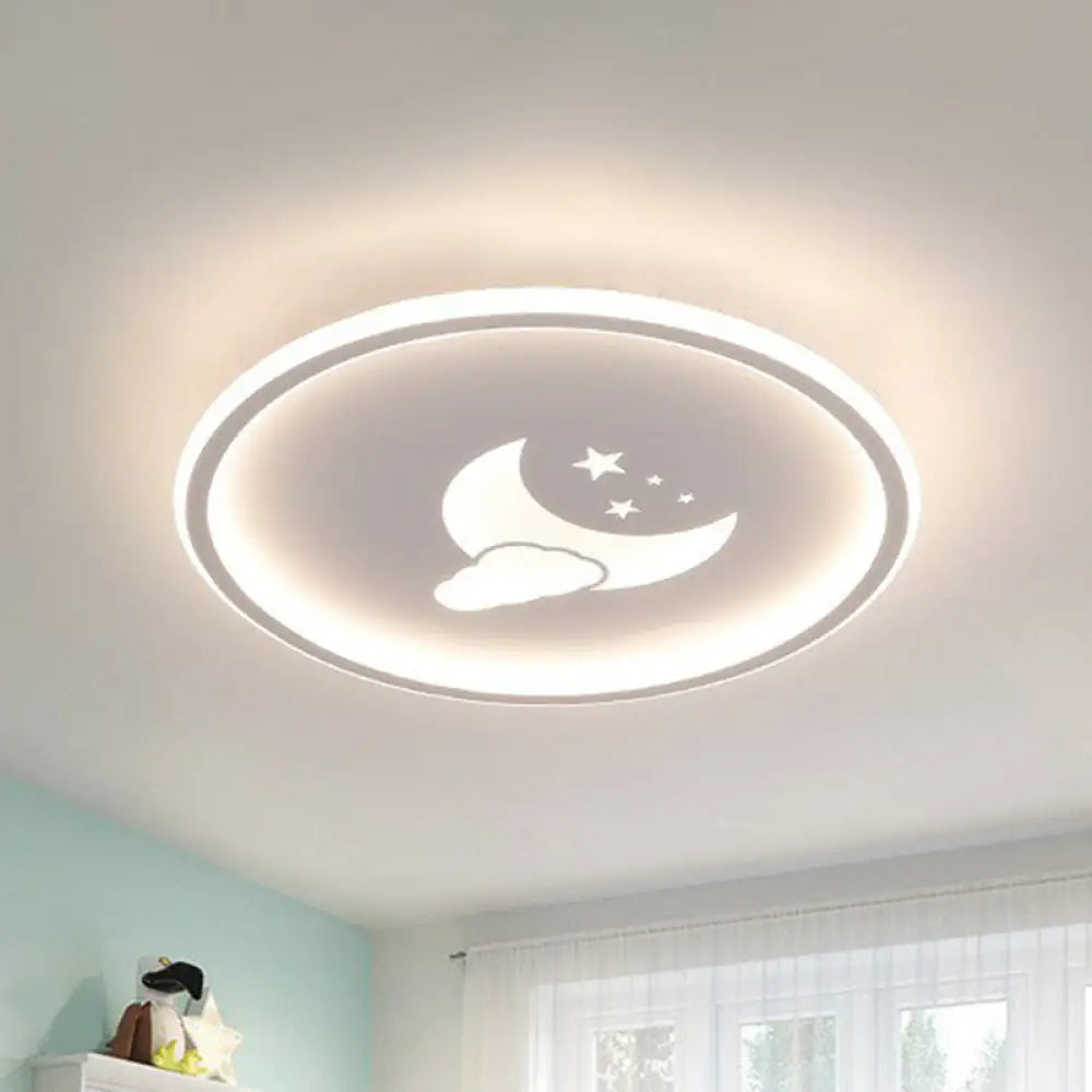 Nordic Style Led Flush Mount Ceiling Light With Star And Moon Pattern - Metallic Ring Shaped