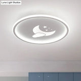 Nordic Style Led Flush Mount Ceiling Light With Star And Moon Pattern - Metallic Ring Shaped White /