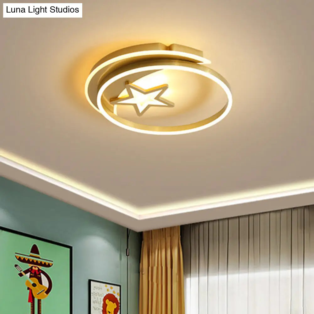 Nordic Style Led Flushmount Ceiling Lamp In Gold/Coffee - Perfect For Bedrooms