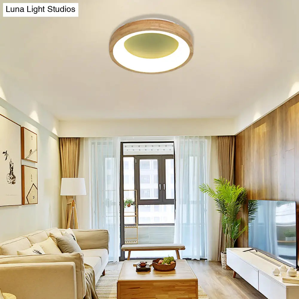 Nordic Style Led Flushmount Ceiling Light - Green/Blue Wood Circular Design 12’/16’/19.5’ Width