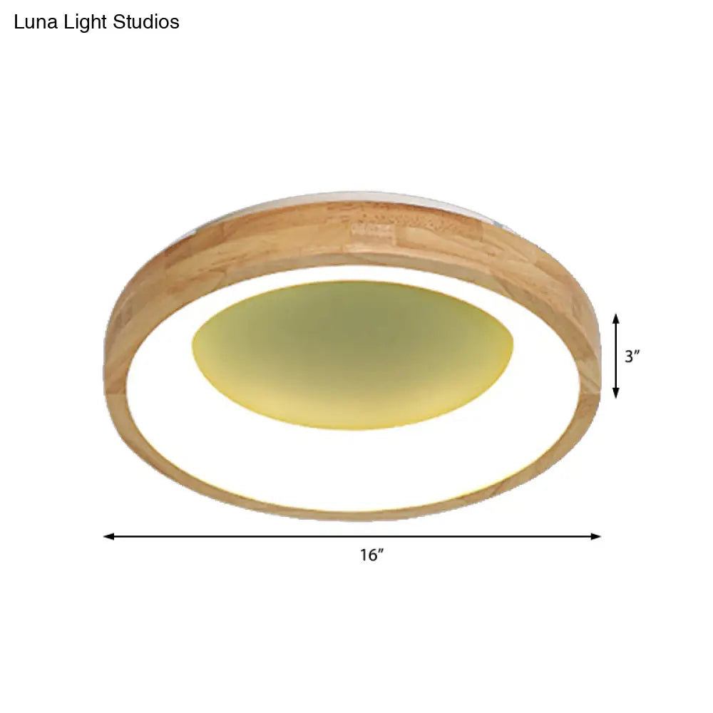 Nordic Style Led Flushmount Ceiling Light - Green/Blue Wood Circular Design 12’/16’/19.5’ Width