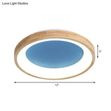 Nordic Style Led Flushmount Ceiling Light - Green/Blue Wood Circular Design 12’/16’/19.5’ Width
