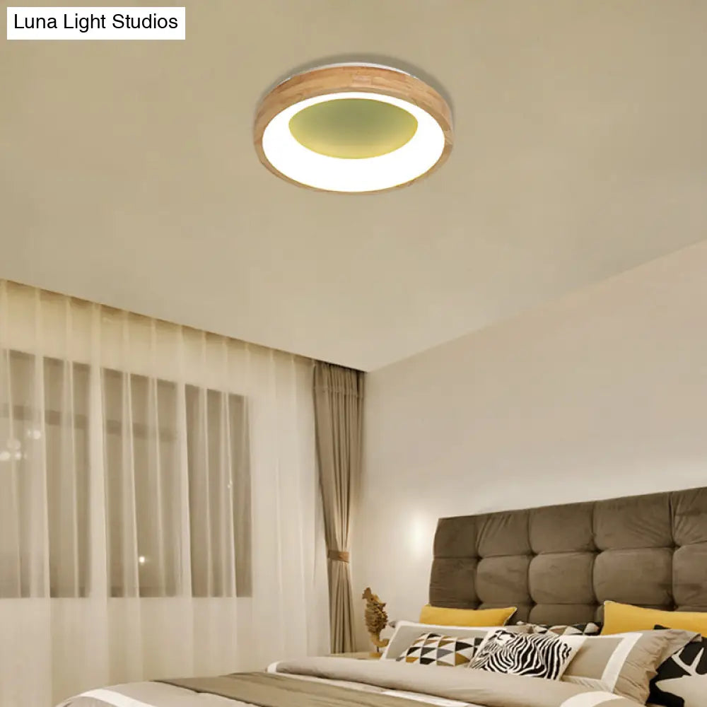 Nordic Style Led Flushmount Ceiling Light - Green/Blue Wood Circular Design 12’/16’/19.5’ Width