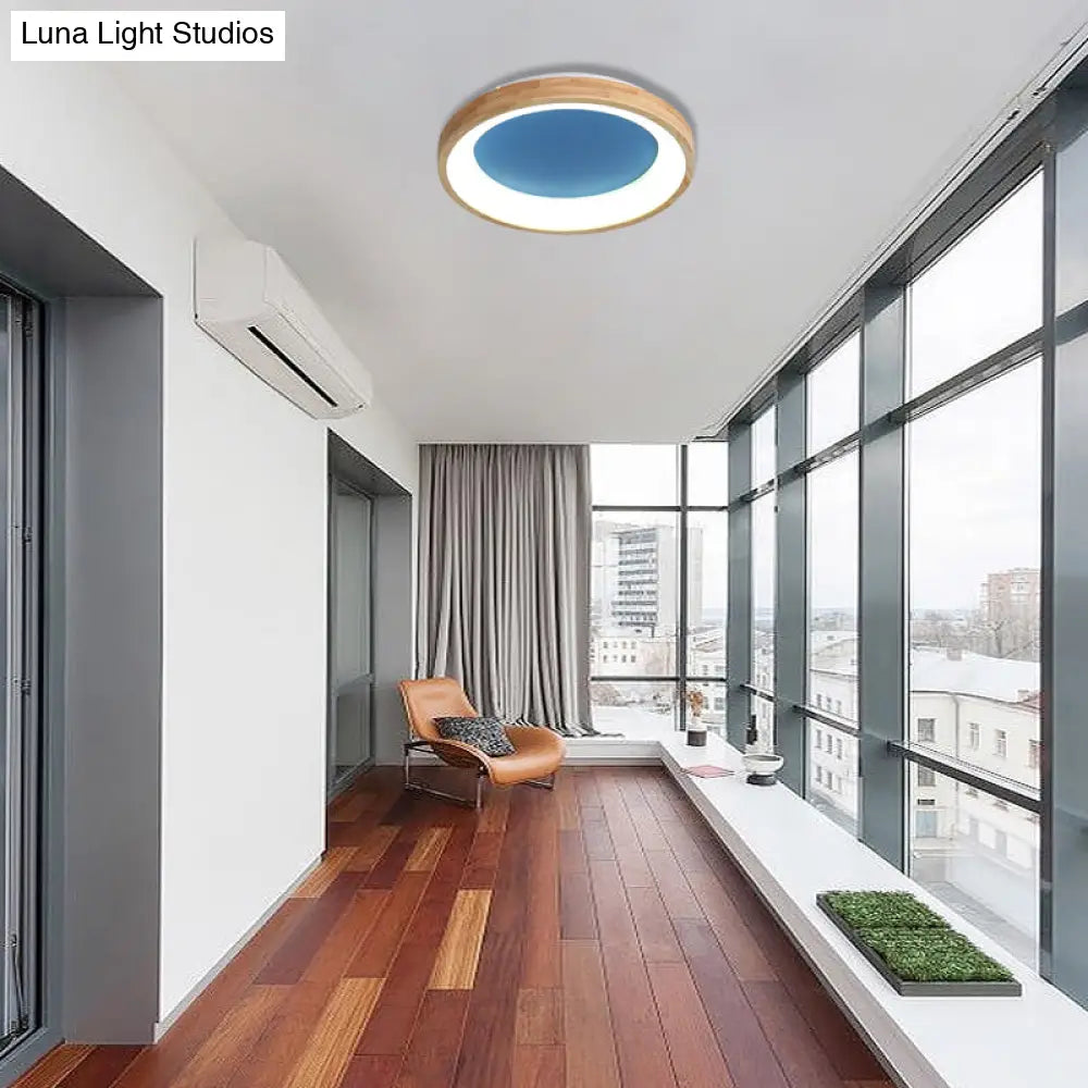 Nordic Style Led Flushmount Ceiling Light - Green/Blue Wood Circular Design 12’/16’/19.5’ Width