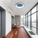 Nordic Style Led Flushmount Ceiling Light - Green/Blue Wood Circular Design 12’/16’/19.5’ Width