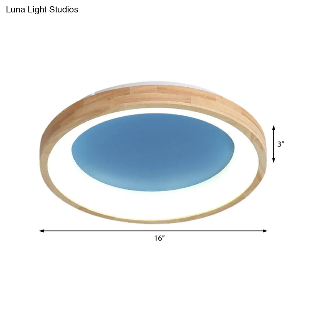 Nordic Style Led Flushmount Ceiling Light - Green/Blue Wood Circular Design 12’/16’/19.5’ Width