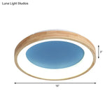 Nordic Style Led Flushmount Ceiling Light - Green/Blue Wood Circular Design 12’/16’/19.5’ Width