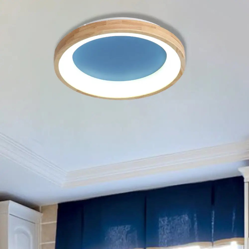 Nordic Style Led Flushmount Ceiling Light - Green/Blue Wood Circular Design 12’/16’/19.5’