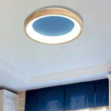 Nordic Style Led Flushmount Ceiling Light - Green/Blue Wood Circular Design 12’/16’/19.5’