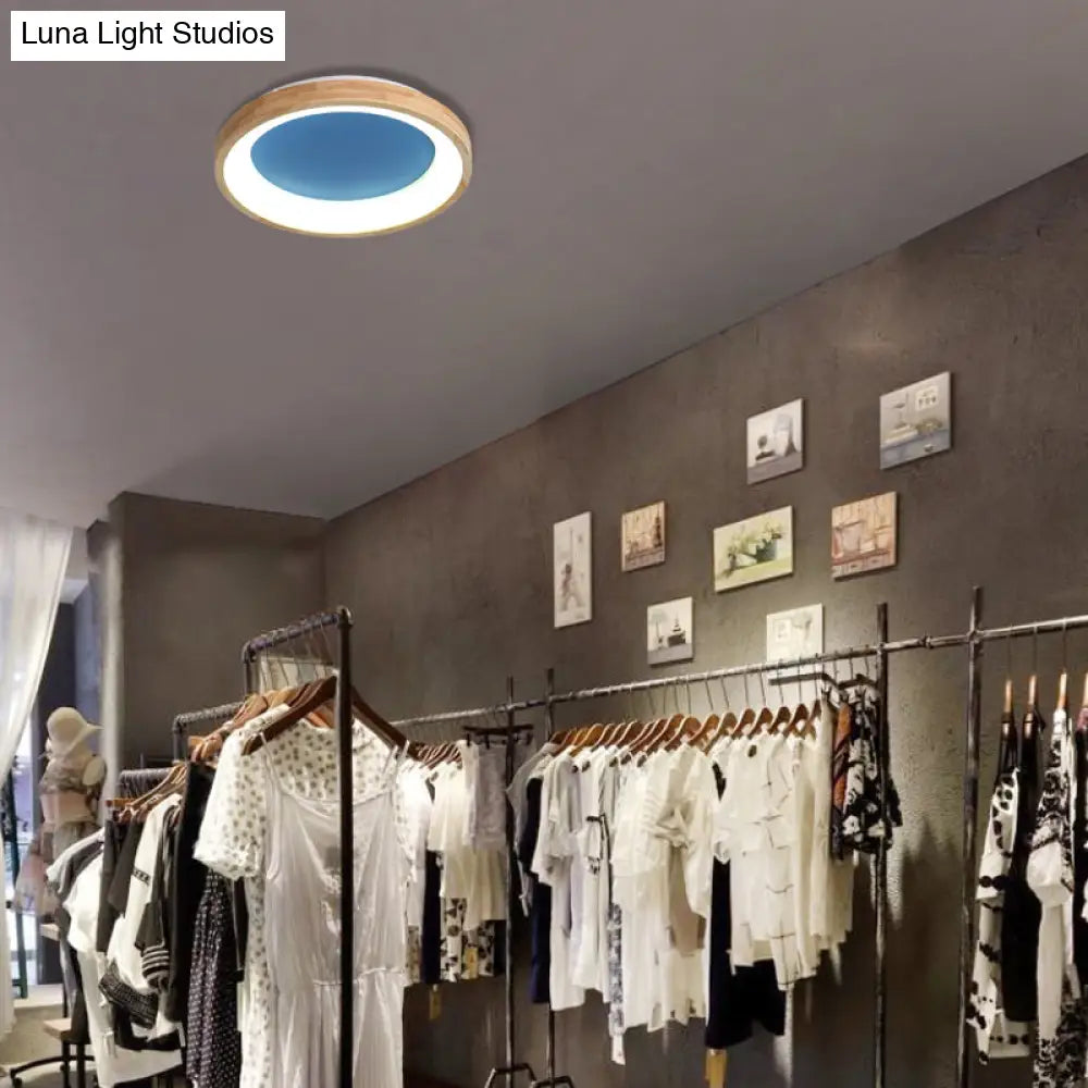 Nordic Style Led Flushmount Ceiling Light - Green/Blue Wood Circular Design 12’/16’/19.5’ Width