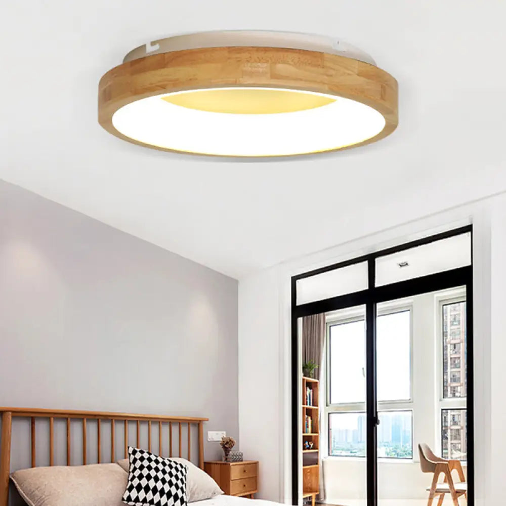 Nordic Style Led Flushmount Ceiling Light - Green/Blue Wood Circular Design 12’/16’/19.5’