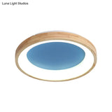 Nordic Style Led Flushmount Ceiling Light - Green/Blue Wood Circular Design 12’/16’/19.5’ Width