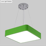 Nordic Style Led Kindergarten Chandelier: Square Acrylic Pendant Light In Yellow/Red/Blue