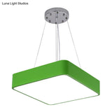 Nordic Style Led Kindergarten Chandelier: Square Acrylic Pendant Light In Yellow/Red/Blue