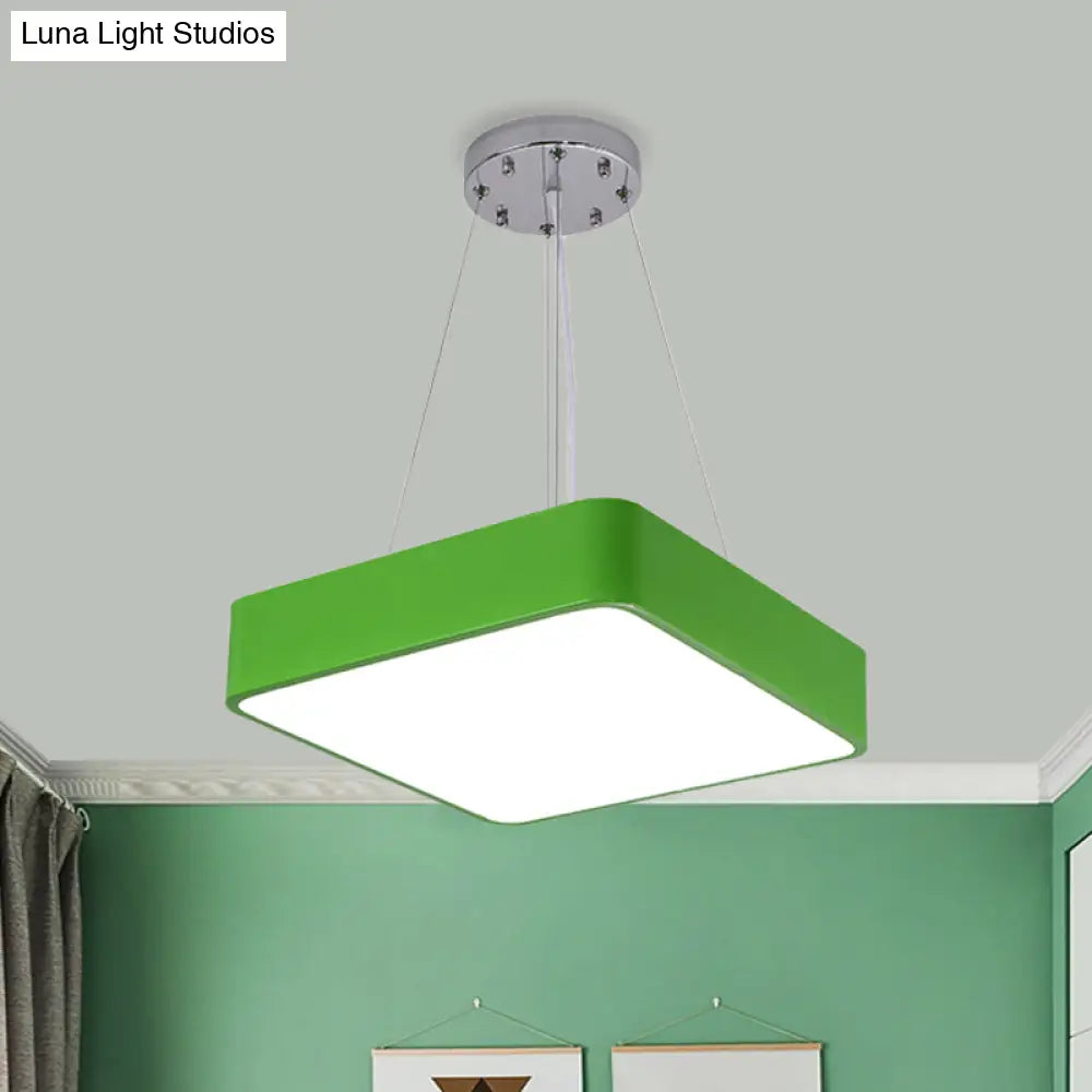 Nordic Style Led Kindergarten Chandelier: Square Acrylic Pendant Light In Yellow/Red/Blue
