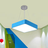 Nordic Style Led Kindergarten Chandelier: Square Acrylic Pendant Light In Yellow/Red/Blue Blue
