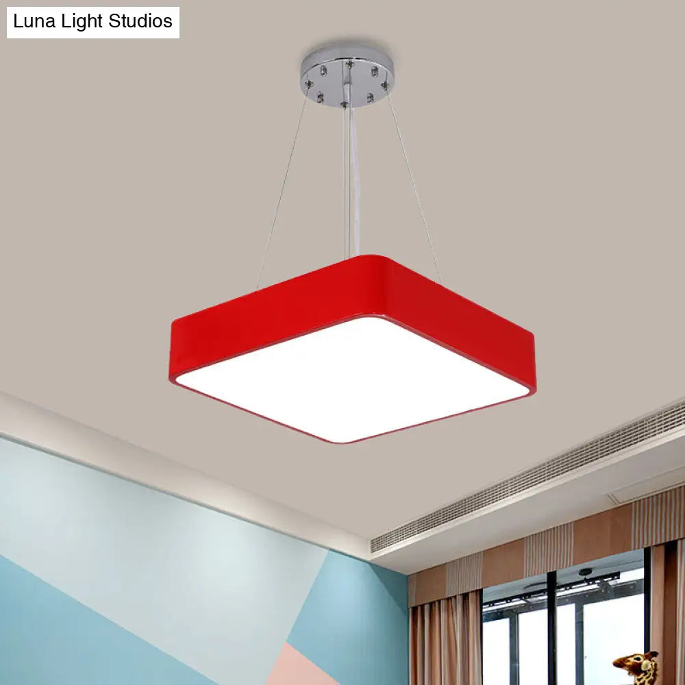 Nordic Style Led Kindergarten Chandelier: Square Acrylic Pendant Light In Yellow/Red/Blue