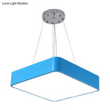 Nordic Style Led Kindergarten Chandelier: Square Acrylic Pendant Light In Yellow/Red/Blue