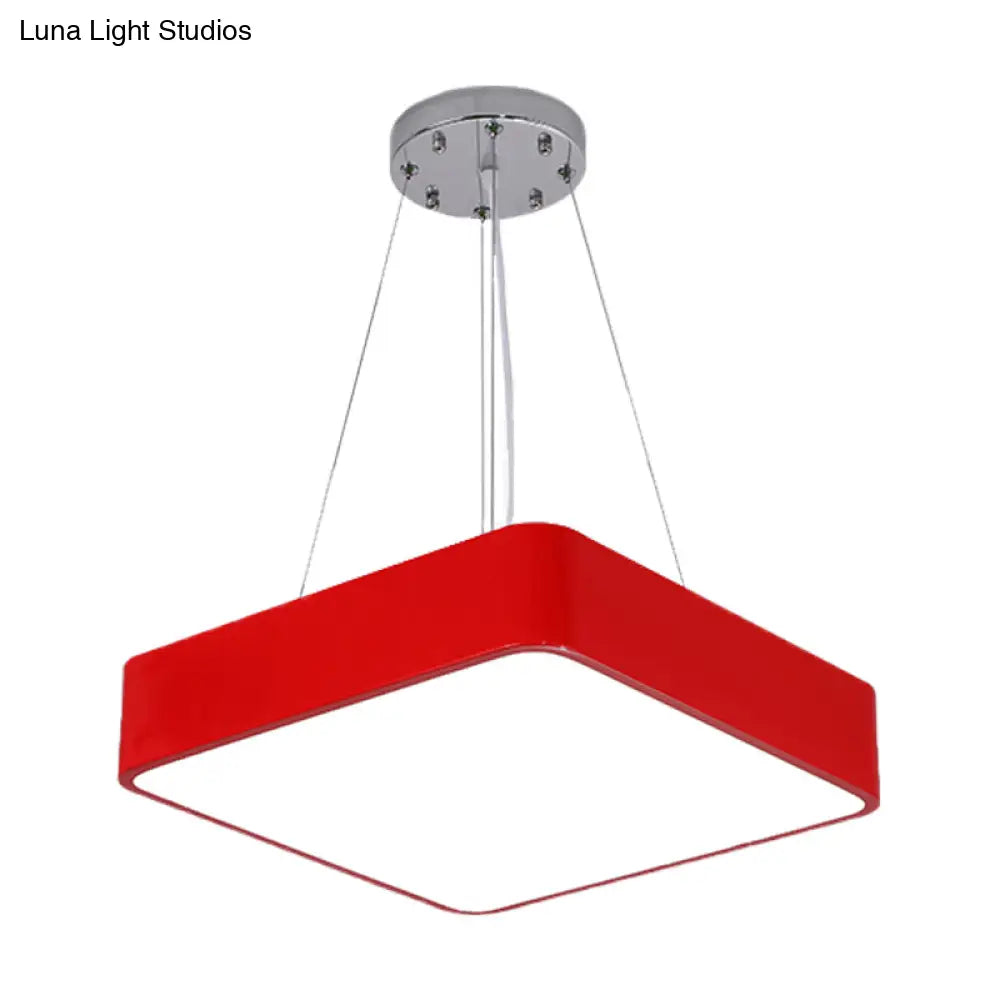 Nordic Style Led Kindergarten Chandelier: Square Acrylic Pendant Light In Yellow/Red/Blue