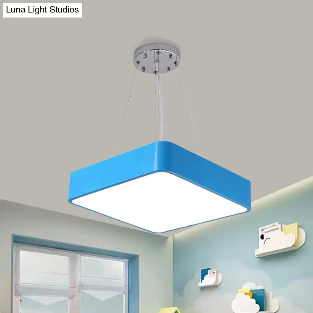 Nordic Style Led Kindergarten Chandelier: Square Acrylic Pendant Light In Yellow/Red/Blue