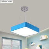 Nordic Style Led Kindergarten Chandelier: Square Acrylic Pendant Light In Yellow/Red/Blue