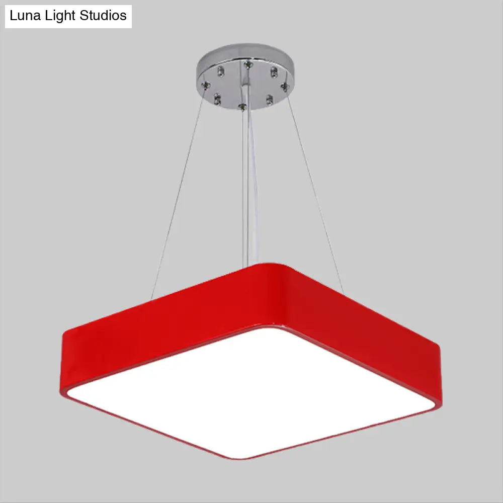 Nordic Style Led Kindergarten Chandelier: Square Acrylic Pendant Light In Yellow/Red/Blue