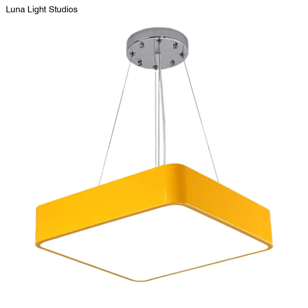 Nordic Style Led Kindergarten Chandelier: Square Acrylic Pendant Light In Yellow/Red/Blue