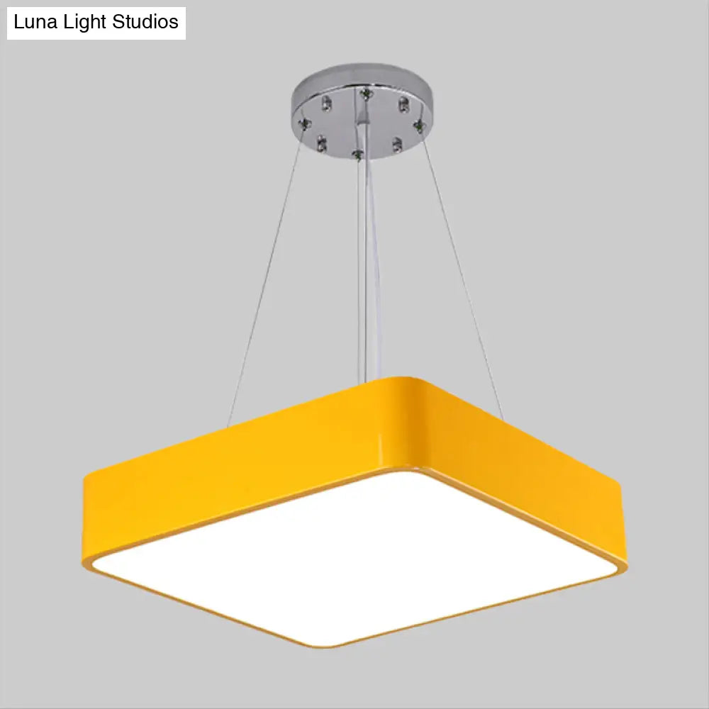 Nordic Style Led Kindergarten Chandelier: Square Acrylic Pendant Light In Yellow/Red/Blue