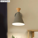 Nordic Style Metal Cone Shade Wall Light: 1-Light Rotatable Bedside Reading Lamp In Blue Green Grey