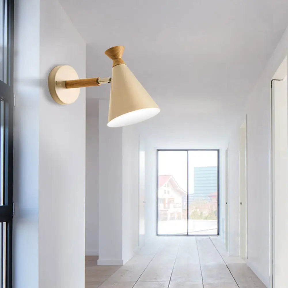 Nordic Style Metal Cone Shade Wall Light: 1-Light Rotatable Bedside Reading Lamp In Blue Green Grey
