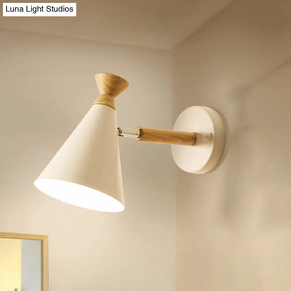 Nordic Style Metal Cone Shade Wall Light: 1-Light Rotatable Bedside Reading Lamp In Blue Green Grey