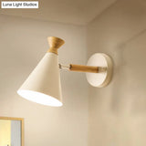 Nordic Style Metal Cone Shade Wall Light: 1-Light Rotatable Bedside Reading Lamp In Blue Green Grey