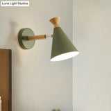 Nordic Style Metal Cone Shade Wall Light: 1-Light Rotatable Bedside Reading Lamp In Blue Green Grey