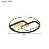 Nordic Style Metal Flush Mount Lamp - Ring And Rectangle Design Led Black Ceiling Light