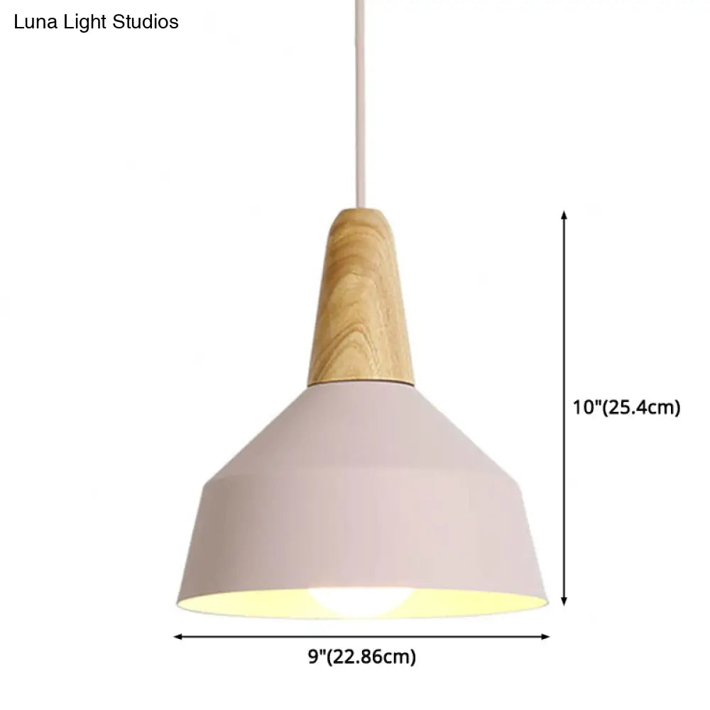 Nordic Style Metal Hanging Pendant Lamp With Wooden Top - Ideal For Restaurants