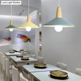 Nordic Style Metal Hanging Pendant Lamp With Wooden Top - Ideal For Restaurants