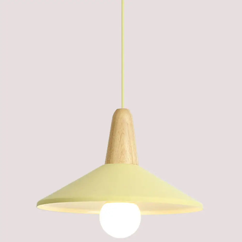 Nordic Style Metal Hanging Pendant Lamp With Wooden Top - Ideal For Restaurants Yellow / 13’
