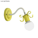 Nordic Style Metal Wall Lamp With Bow For Kindergarten - Single Head Bare Bulb Design