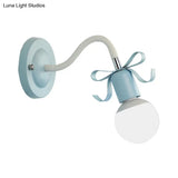 Nordic Style Metal Wall Lamp With Bow For Kindergarten - Single Head Bare Bulb Design