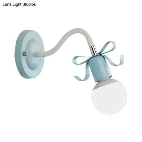 Nordic Style Metal Wall Lamp With Bow For Kindergarten - Single Head Bare Bulb Design