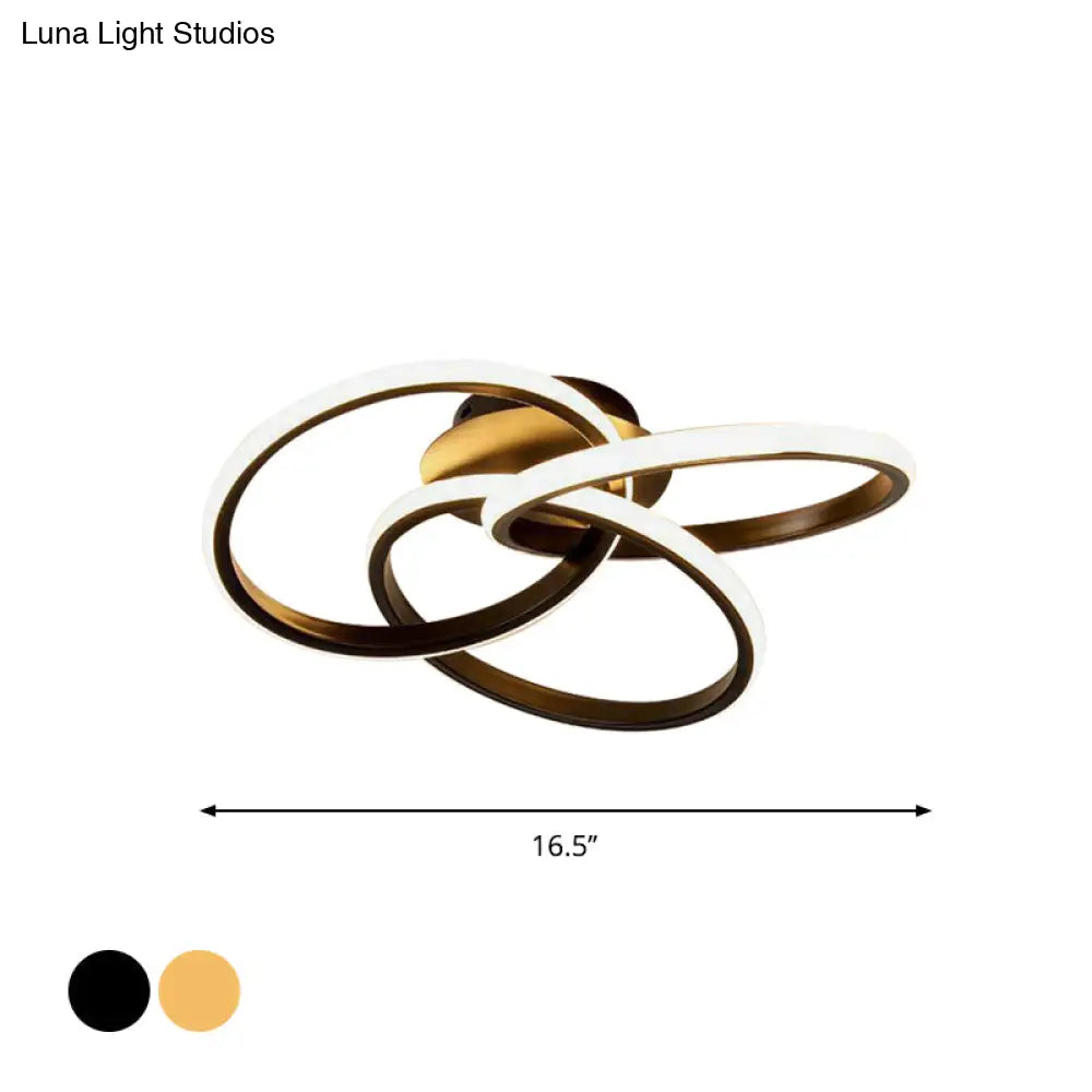 Nordic Style Metallic Black/Gold Led Ceiling Light - 16.5’/20.5’ Diameter With Warm/White