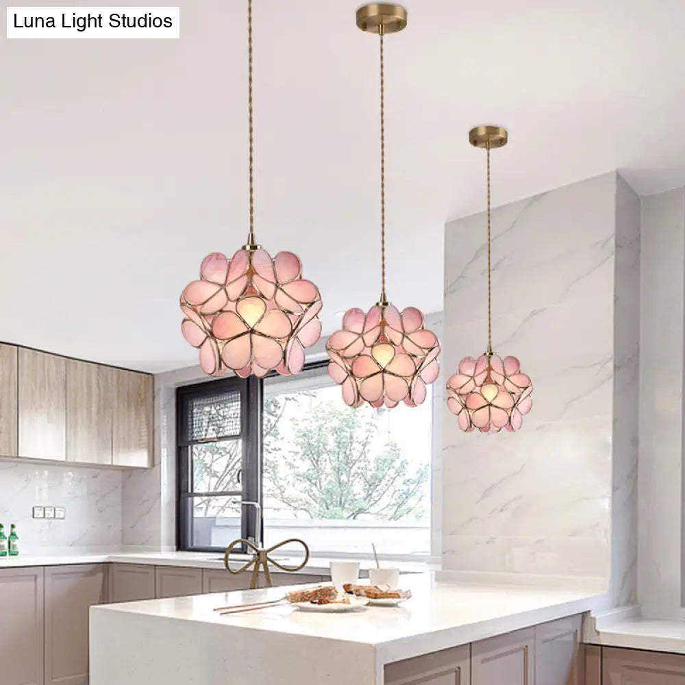 Nordic Style Metallic Pendant Ceiling Light - 1 Flower Hanging Down Lighting For Restaurants