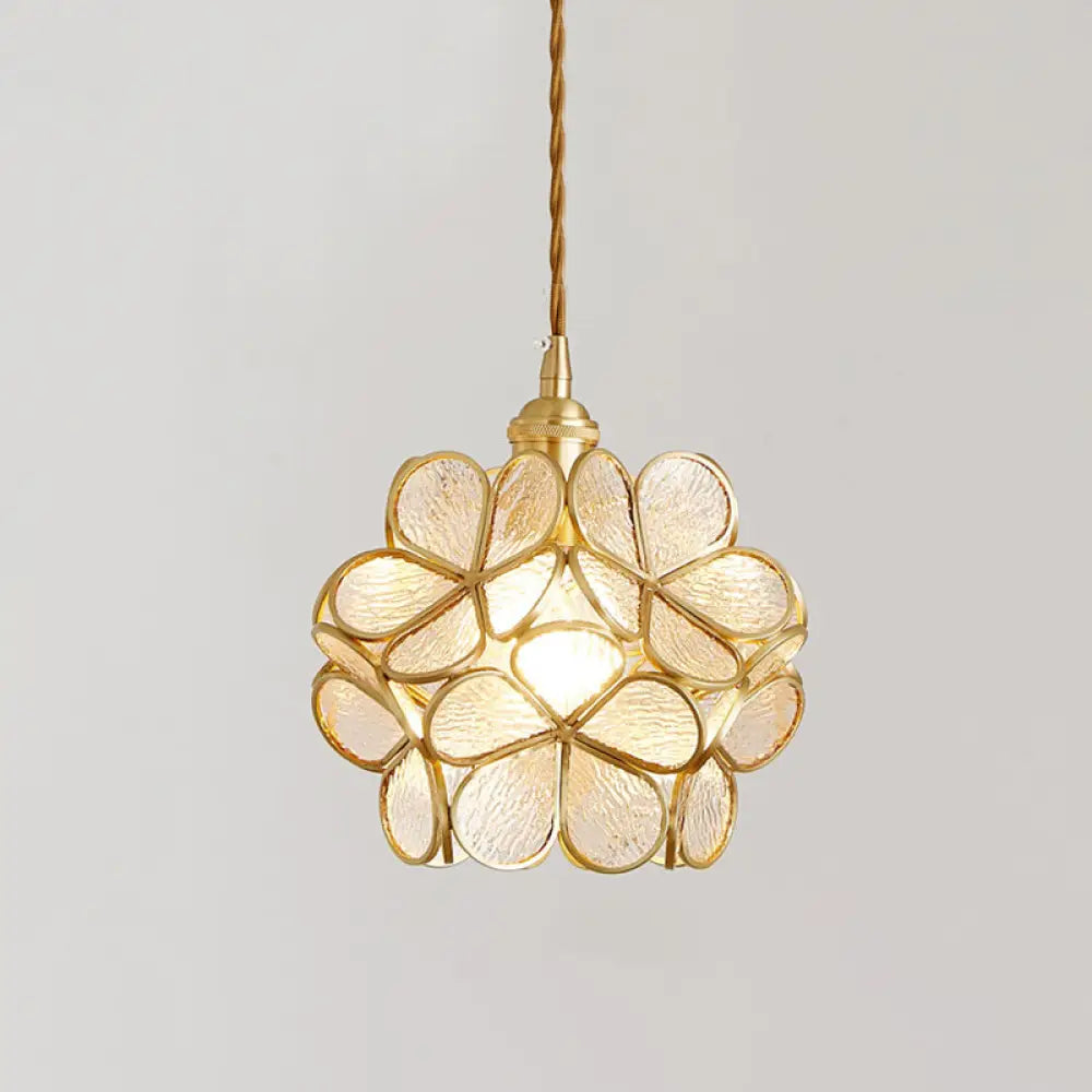 Nordic Style Metallic Pendant Ceiling Light - 1 Flower Hanging Down Lighting For Restaurants Clear